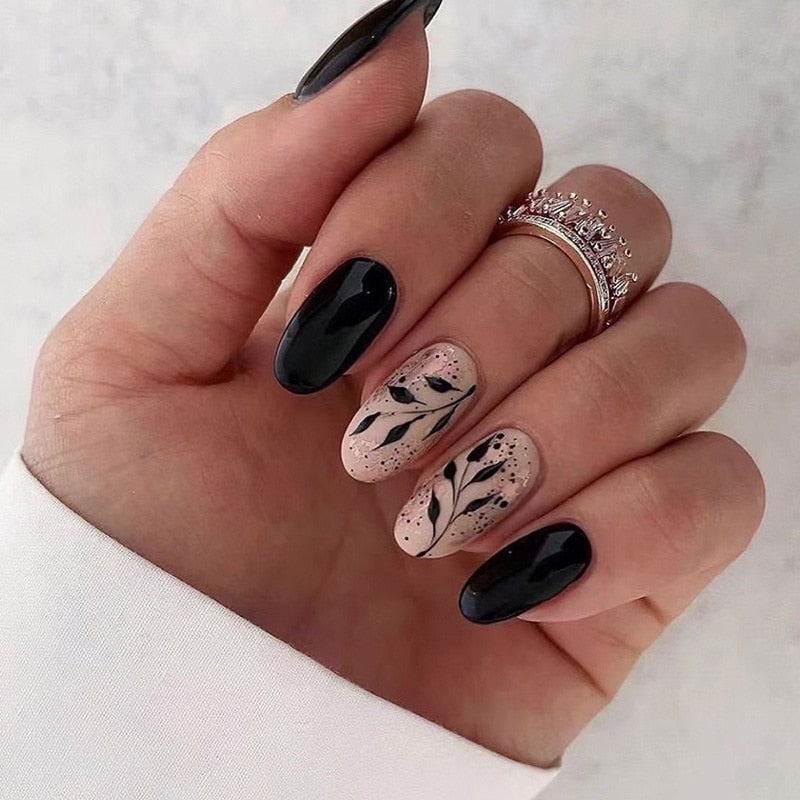 24pcs false nails with almond head French artificial nails with glue Long Paragraph Manicure full cover Stiletto press on nails