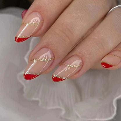 24pcs false nails with almond head French artificial nails with glue Long Paragraph Manicure full cover Stiletto press on nails