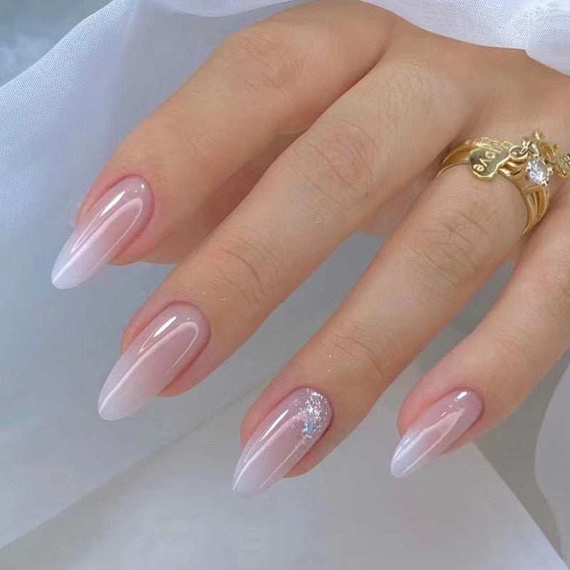 24pcs false nails with almond head French artificial nails with glue Long Paragraph Manicure full cover Stiletto press on nails