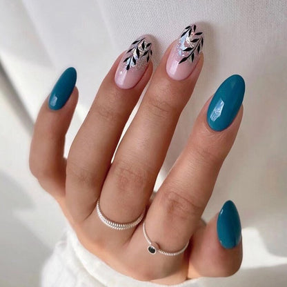 24pcs false nails with almond head French artificial nails with glue Long Paragraph Manicure full cover Stiletto press on nails