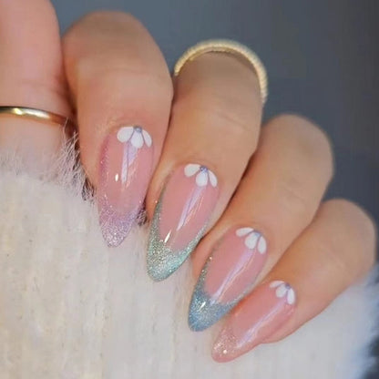 24pcs false nails with almond head French artificial nails with glue Long Paragraph Manicure full cover Stiletto press on nails