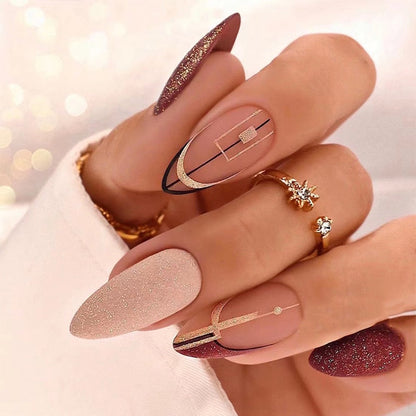 24pcs false nails with almond head French artificial nails with glue Long Paragraph Manicure full cover Stiletto press on nails