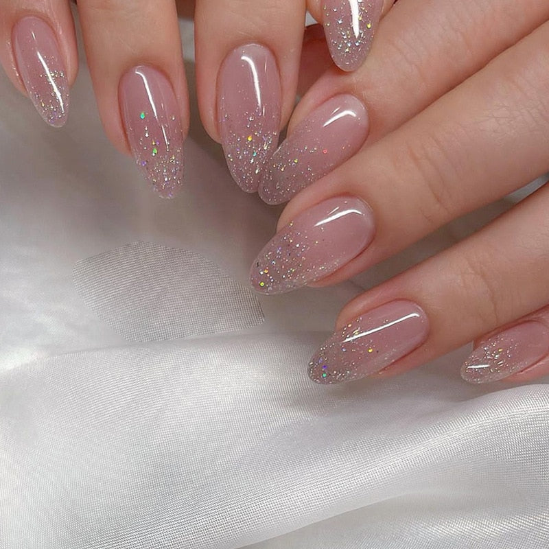 24pcs false nails with almond head French artificial nails with glue Long Paragraph Manicure full cover Stiletto press on nails
