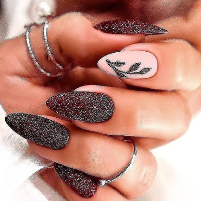 24pcs false nails with almond head French artificial nails with glue Long Paragraph Manicure full cover Stiletto press on nails