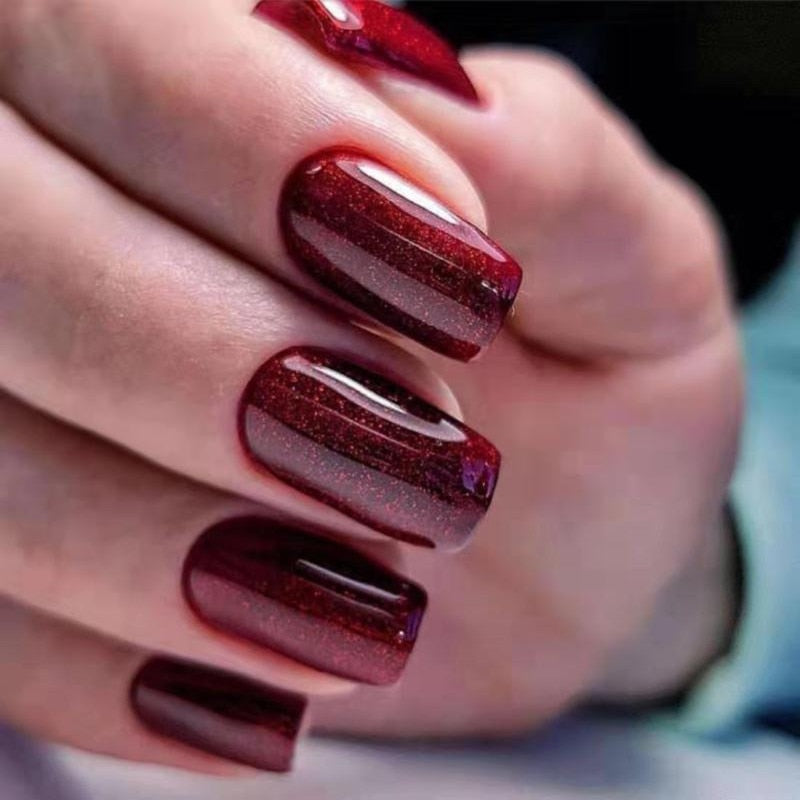 24pcs removeable false nails with glue Ballet nails with designs Gradient Shinny brown press on nails coffin glitter fake nails