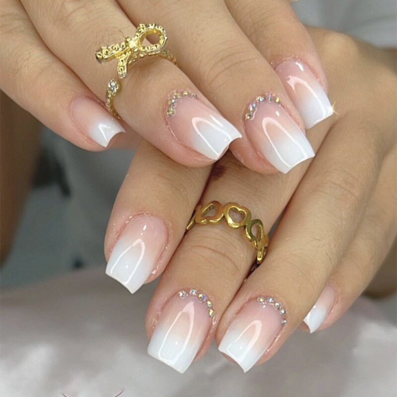24pcs removeable false nails with glue Ballet nails with designs Gradient Shinny brown press on nails coffin glitter fake nails