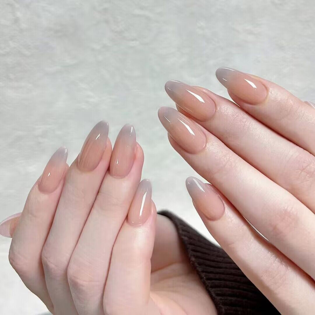 24pcs removeable false nails with glue Ballet nails with designs Gradient Shinny brown press on nails coffin glitter fake nails
