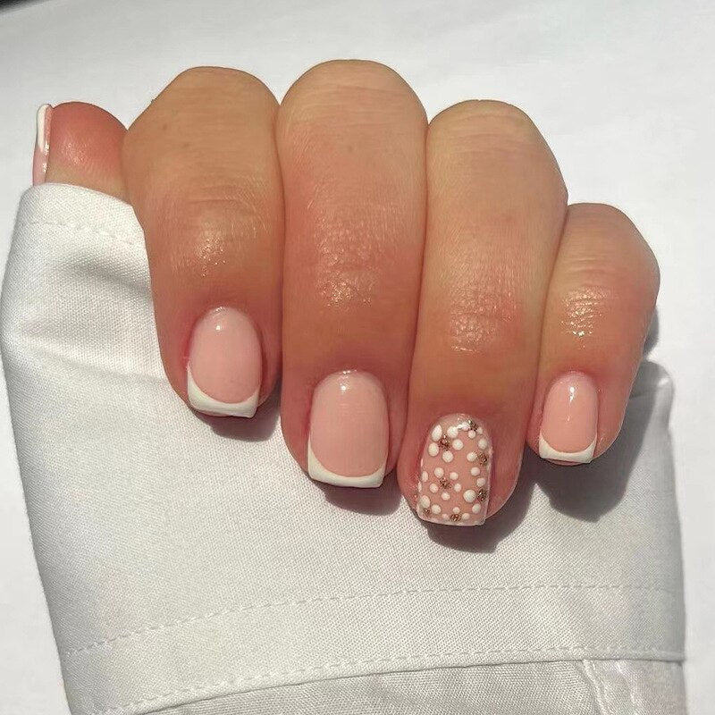 24pcs removeable false nails with glue Ballet nails with designs Gradient Shinny brown press on nails coffin glitter fake nails