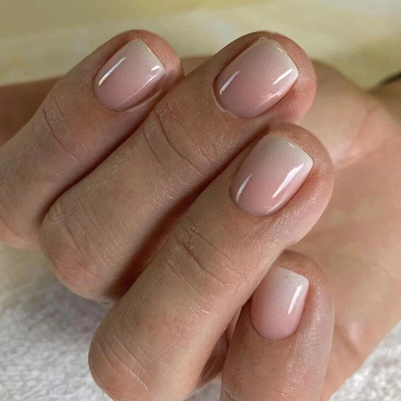 24pcs removeable false nails with glue Ballet nails with designs Gradient Shinny brown press on nails coffin glitter fake nails