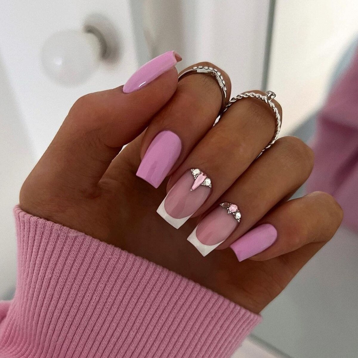 24pcs removeable false nails with glue Ballet nails with designs Gradient Shinny brown press on nails coffin glitter fake nails
