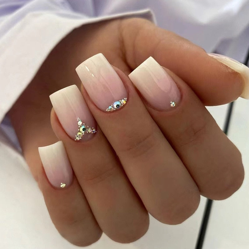 24pcs removeable false nails with glue Ballet nails with designs Gradient Shinny brown press on nails coffin glitter fake nails