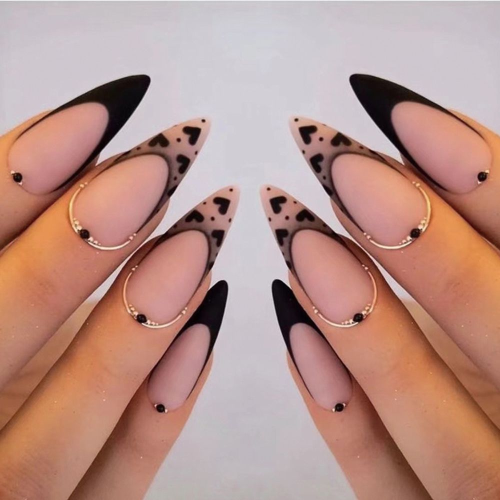 24pcs/set Long Stiletto Fake Nails Punk Snake Pattern Black White Matte False Nails Artificial Full Nail Tips Manicure Tools