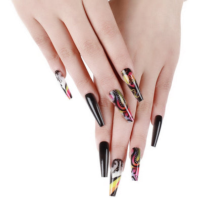 3D Fake nails set press on faux ongles capsule tips DIY manicure supplies Colorful sheet music designs long false acrylic nails