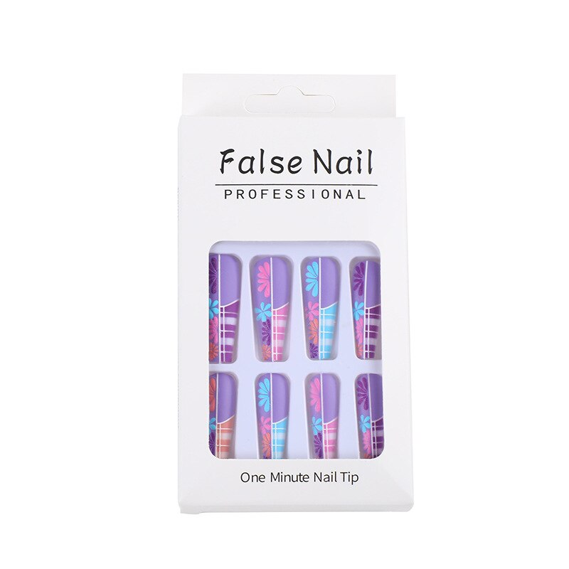 3D fake nails set accessories colorful flowers long french coffin wearing tips faux ongles press on acrylic false nail supplies
