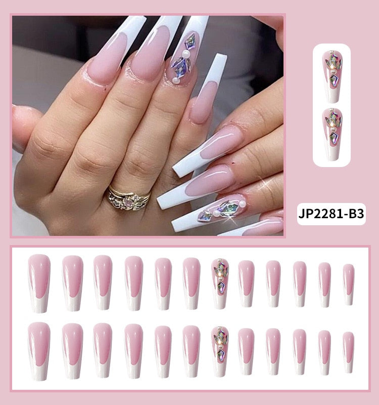 Black Comic Hand Drawn Pattern Wearable Nail Art Glossy Purple Long Ballet Detachable Finished False Nails Press on Nails