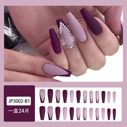 Black Comic Hand Drawn Pattern Wearable Nail Art Glossy Purple Long Ballet Detachable Finished False Nails Press on Nails
