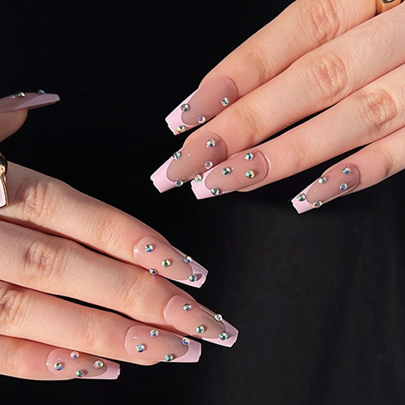 Black Comic Hand Drawn Pattern Wearable Nail Art Glossy Purple Long Ballet Detachable Finished False Nails Press on Nails