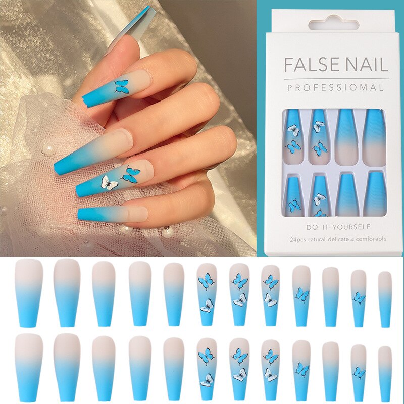 Black Comic Hand Drawn Pattern Wearable Nail Art Glossy Purple Long Ballet Detachable Finished False Nails Press on Nails