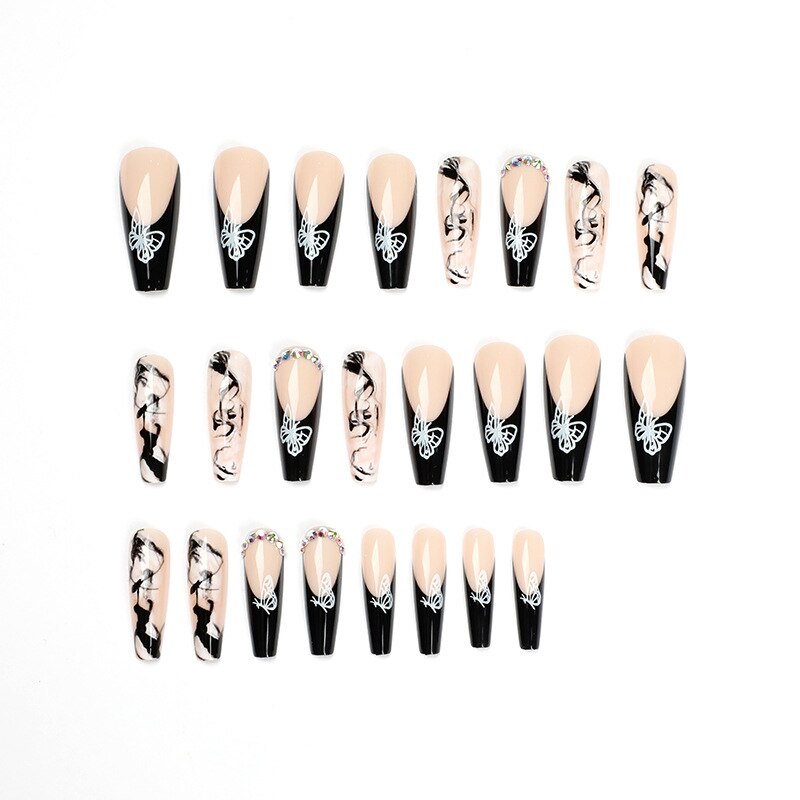 Black Comic Hand Drawn Pattern Wearable Nail Art Glossy Purple Long Ballet Detachable Finished False Nails Press on Nails