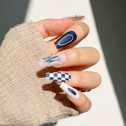 Black Comic Hand Drawn Pattern Wearable Nail Art Glossy Purple Long Ballet Detachable Finished False Nails Press on Nails