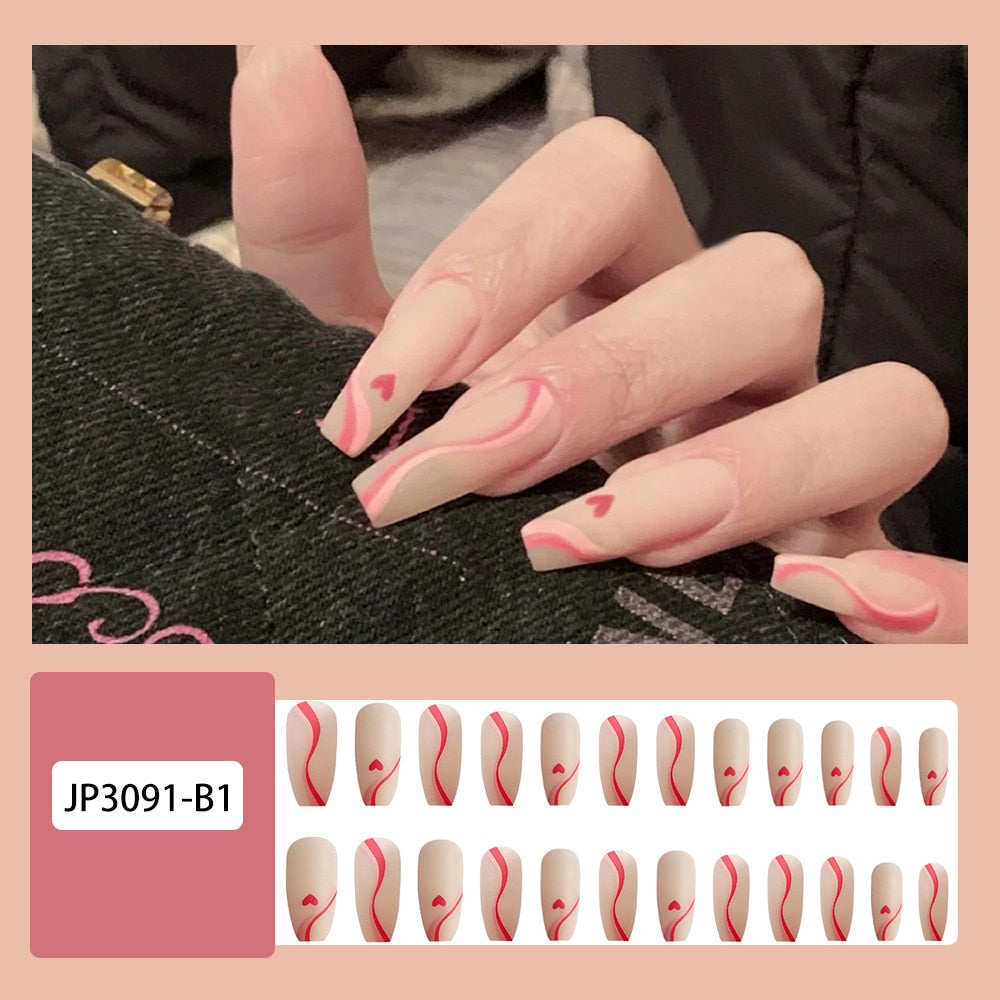 Black Comic Hand Drawn Pattern Wearable Nail Art Glossy Purple Long Ballet Detachable Finished False Nails Press on Nails