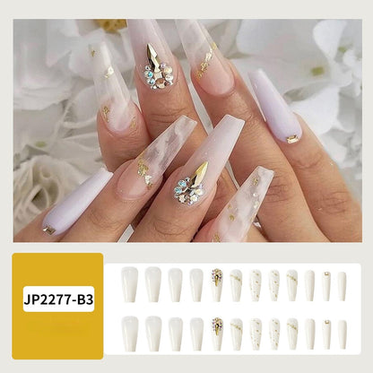Black Comic Hand Drawn Pattern Wearable Nail Art Glossy Purple Long Ballet Detachable Finished False Nails Press on Nails