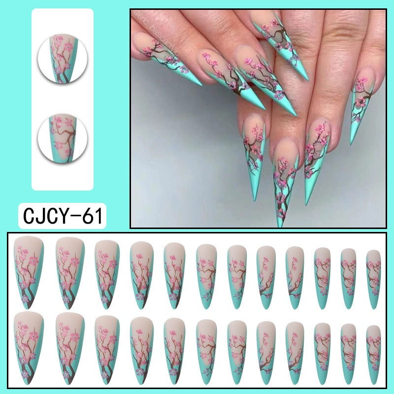 Black Comic Hand Drawn Pattern Wearable Nail Art Glossy Purple Long Ballet Detachable Finished False Nails Press on Nails