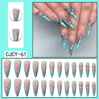 Black Comic Hand Drawn Pattern Wearable Nail Art Glossy Purple Long Ballet Detachable Finished False Nails Press on Nails