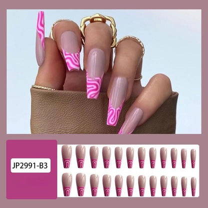 Black Comic Hand Drawn Pattern Wearable Nail Art Glossy Purple Long Ballet Detachable Finished False Nails Press on Nails