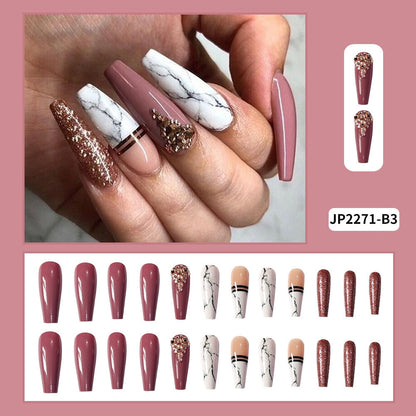 Black Comic Hand Drawn Pattern Wearable Nail Art Glossy Purple Long Ballet Detachable Finished False Nails Press on Nails