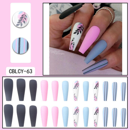 Black Comic Hand Drawn Pattern Wearable Nail Art Glossy Purple Long Ballet Detachable Finished False Nails Press on Nails