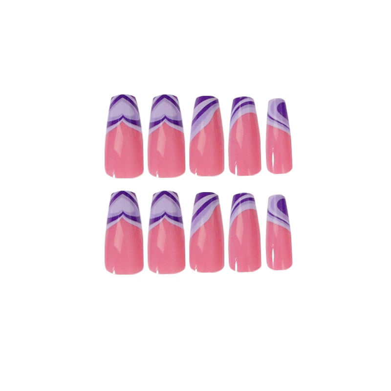 Black Comic Hand Drawn Pattern Wearable Nail Art Glossy Purple Long Ballet Detachable Finished False Nails Press on Nails
