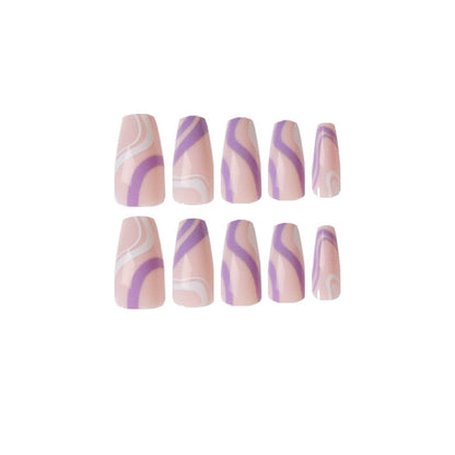 Black Comic Hand Drawn Pattern Wearable Nail Art Glossy Purple Long Ballet Detachable Finished False Nails Press on Nails