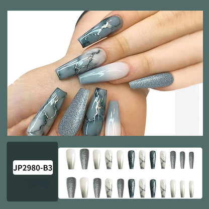 Black Comic Hand Drawn Pattern Wearable Nail Art Glossy Purple Long Ballet Detachable Finished False Nails Press on Nails