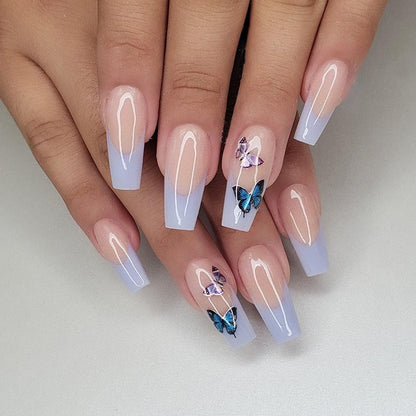 Black Comic Hand Drawn Pattern Wearable Nail Art Glossy Purple Long Ballet Detachable Finished False Nails Press on Nails
