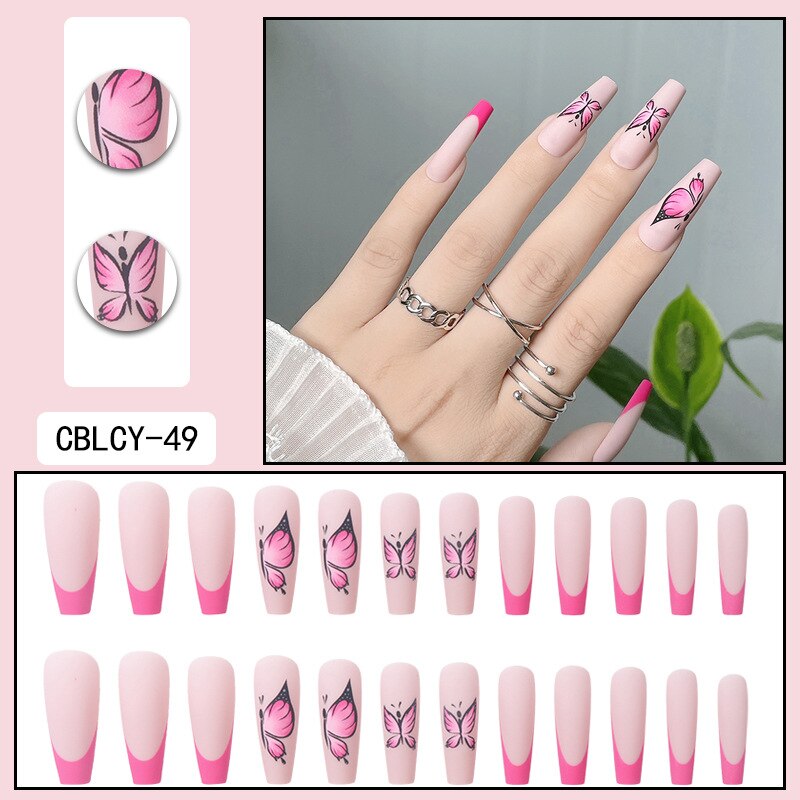 Black Comic Hand Drawn Pattern Wearable Nail Art Glossy Purple Long Ballet Detachable Finished False Nails Press on Nails