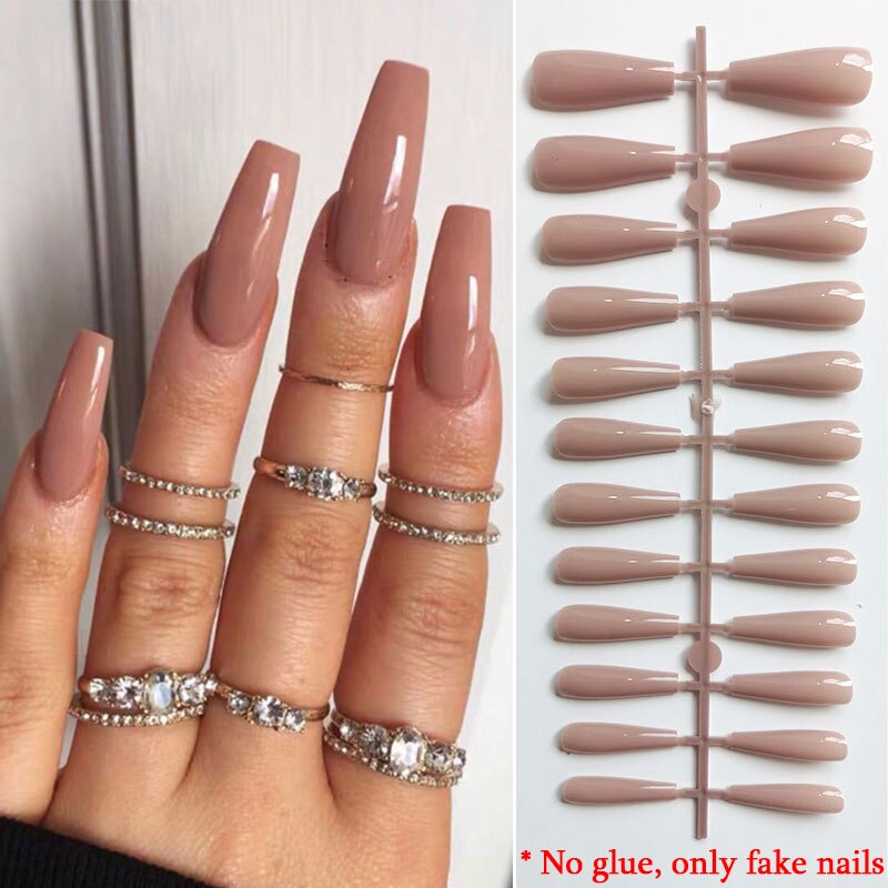 Black White French Stars Rhinestone Wearable Long Ballet Fake Nails Full Cover Finished False Nails Press on Nails with Glue