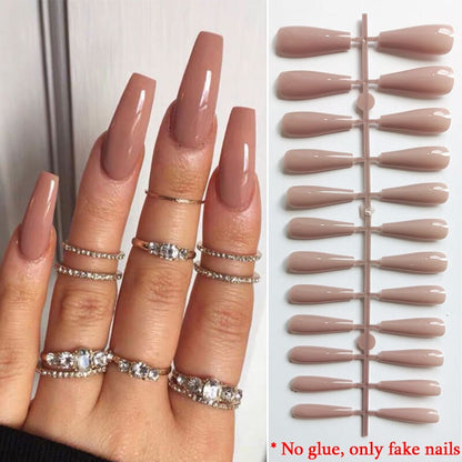 Black White French Stars Rhinestone Wearable Long Ballet Fake Nails Full Cover Finished False Nails Press on Nails with Glue