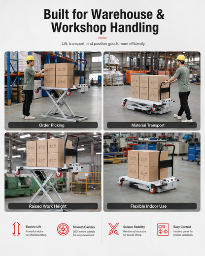 Electric Hydraulic Lift Trolley – Foldable Multi-Function Scissor Lift Platform Cart