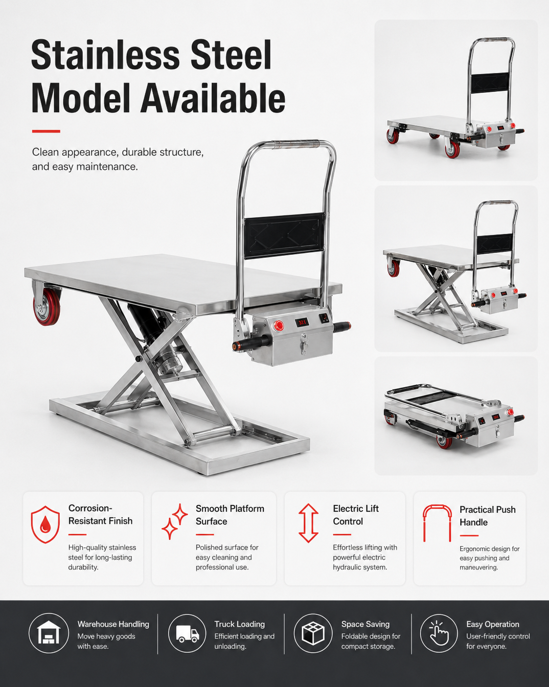 Electric Hydraulic Lift Trolley – Foldable Multi-Function Scissor Lift Platform Cart