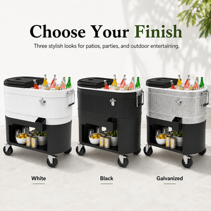 Large-Capacity Rolling Patio Cooler Cart with Split Lid, Cup Holders & Storage Shelf