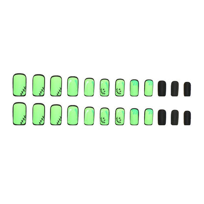 Comic Style False Nails for ACGN Girls 24pcs Coffin y2k Style Press on Nail Tips Full Cover Wearable Short Square Acrylic Nails