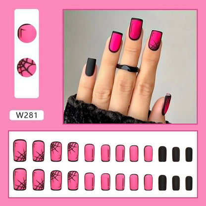 Comic Style False Nails for ACGN Girls 24pcs Coffin y2k Style Press on Nail Tips Full Cover Wearable Short Square Acrylic Nails
