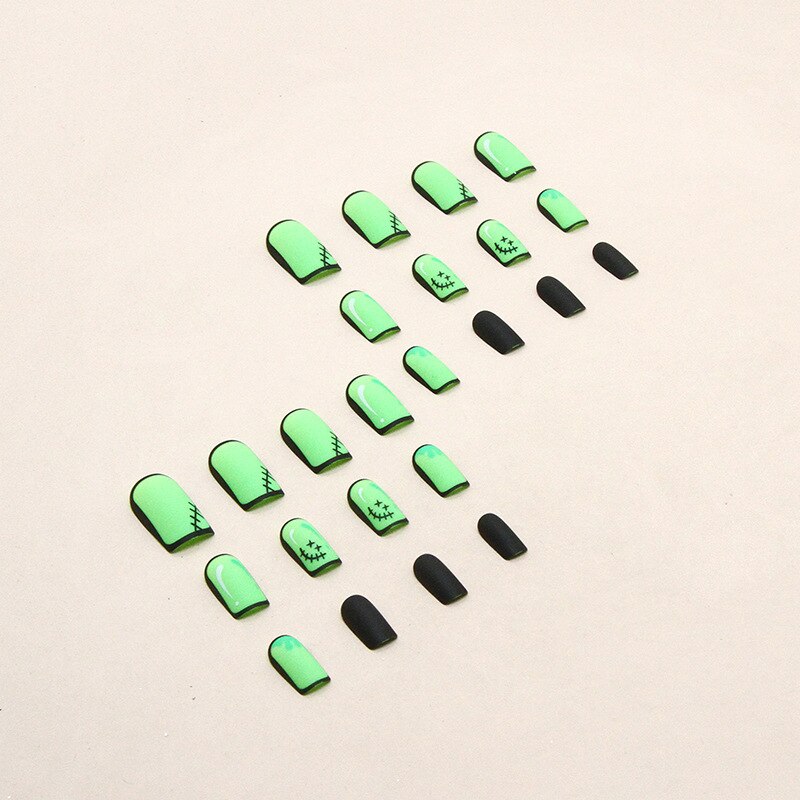 Comic Style False Nails for ACGN Girls 24pcs Coffin y2k Style Press on Nail Tips Full Cover Wearable Short Square Acrylic Nails