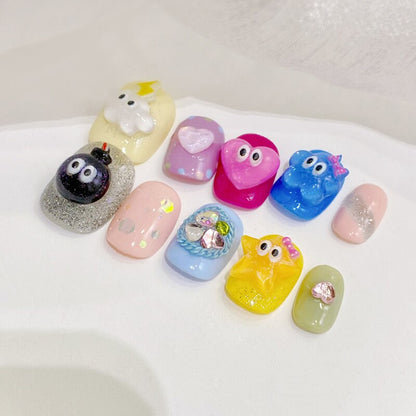 Cute Kawaii Korean Wearable Artificial Nails Handmade French False Tips Short Oval Cover Manicuree Decoration Press On Nails