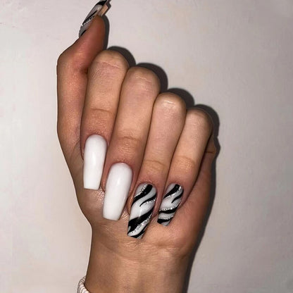 Detachable Manicure Wearable Nail Art Press On Nails purple Glitter French False Nails Long Coffin Fake Nails Full Cover Tips