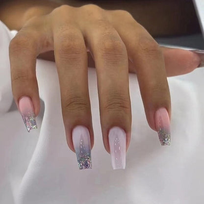 Detachable Manicure Wearable Nail Art Press On Nails purple Glitter French False Nails Long Coffin Fake Nails Full Cover Tips