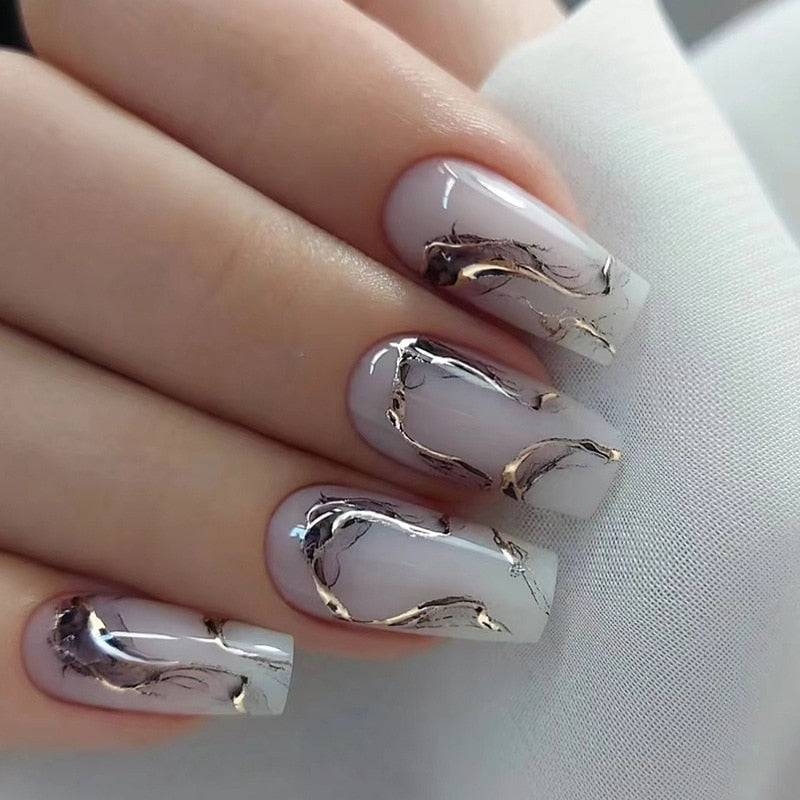 Detachable Manicure Wearable Nail Art Press On Nails purple Glitter French False Nails Long Coffin Fake Nails Full Cover Tips