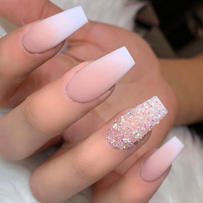 Detachable Manicure Wearable Nail Art Press On Nails purple Glitter French False Nails Long Coffin Fake Nails Full Cover Tips