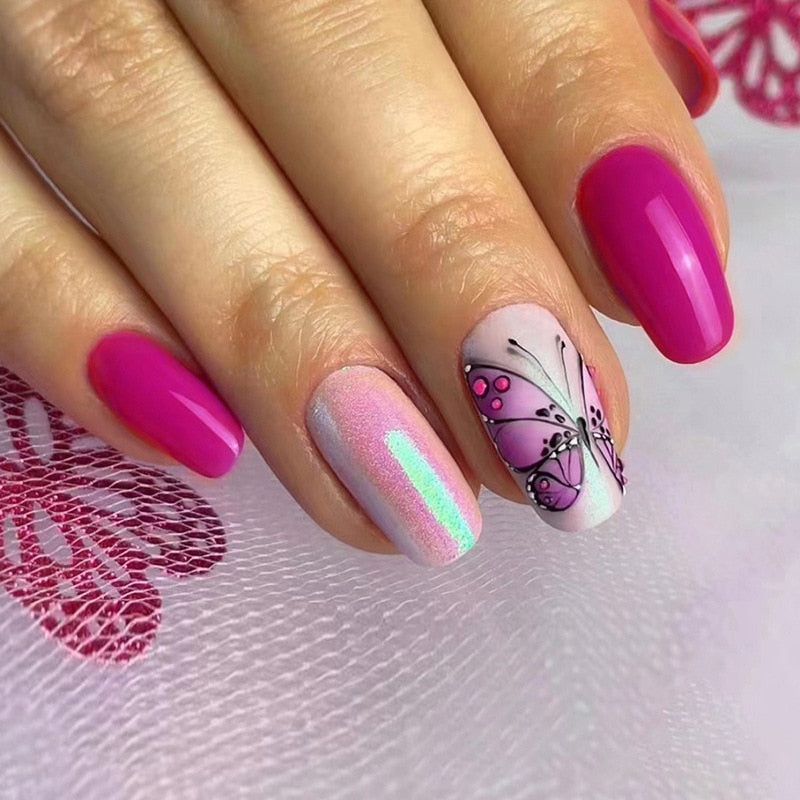 Detachable Manicure Wearable Nail Art Press On Nails purple Glitter French False Nails Long Coffin Fake Nails Full Cover Tips